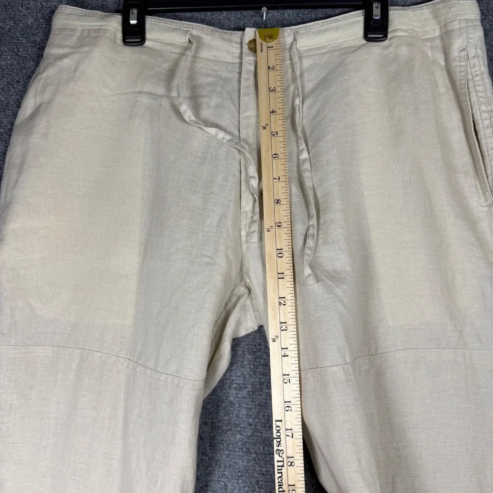 Perry Ellis Linen Drawstring Pants Men's 36x30 Beige 100% Linen Relaxed Fit